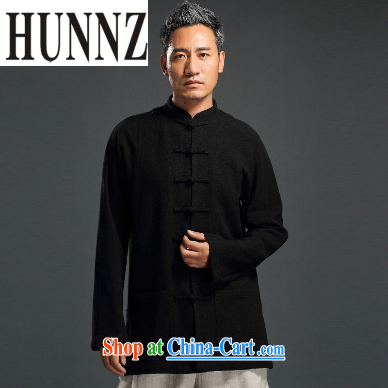 Products HUNNZ men's disc for Han-Chinese wind long-sleeved Chinese men's leisure loose cotton shirt the father black XXXXL, HUNNZ, shopping on the Internet