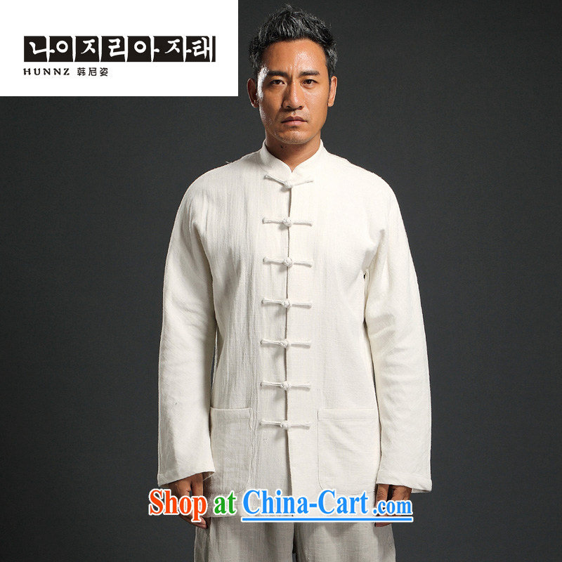 Products HANNIZI men's The withholding Han-Chinese wind long-sleeved Chinese men's leisure loose cotton shirt the father with white XXXXL, Korea, (hannizi), shopping on the Internet