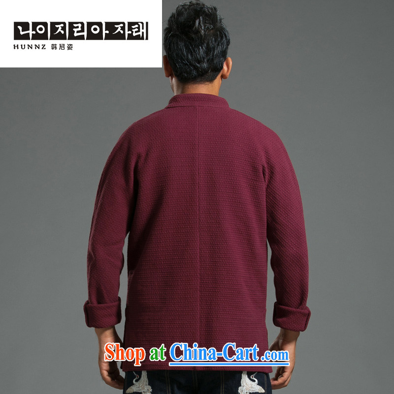 Products HANNIZI China wind men's Tang knitted solid color jacket long-sleeved retro, trendy T-shirt jacket dark red XXXXL, Korea, colorful (hannizi), shopping on the Internet