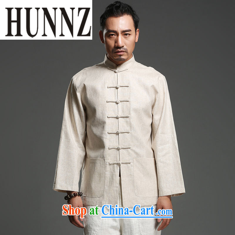 Products HUNNZ China wind cotton Ma Man is detained for the Chinese and antique furnishings, Ethnic Wind long sleeved shirt light yellow XXL, HUNNZ, shopping on the Internet