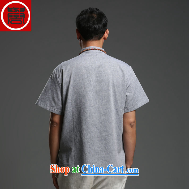 Internationally renowned Chinese clothing spring and summer linen shirt men, for loose cotton the Chinese men's short-sleeve men's Lounge on thin light gray 3 XL, internationally renowned (chiyu), online shopping