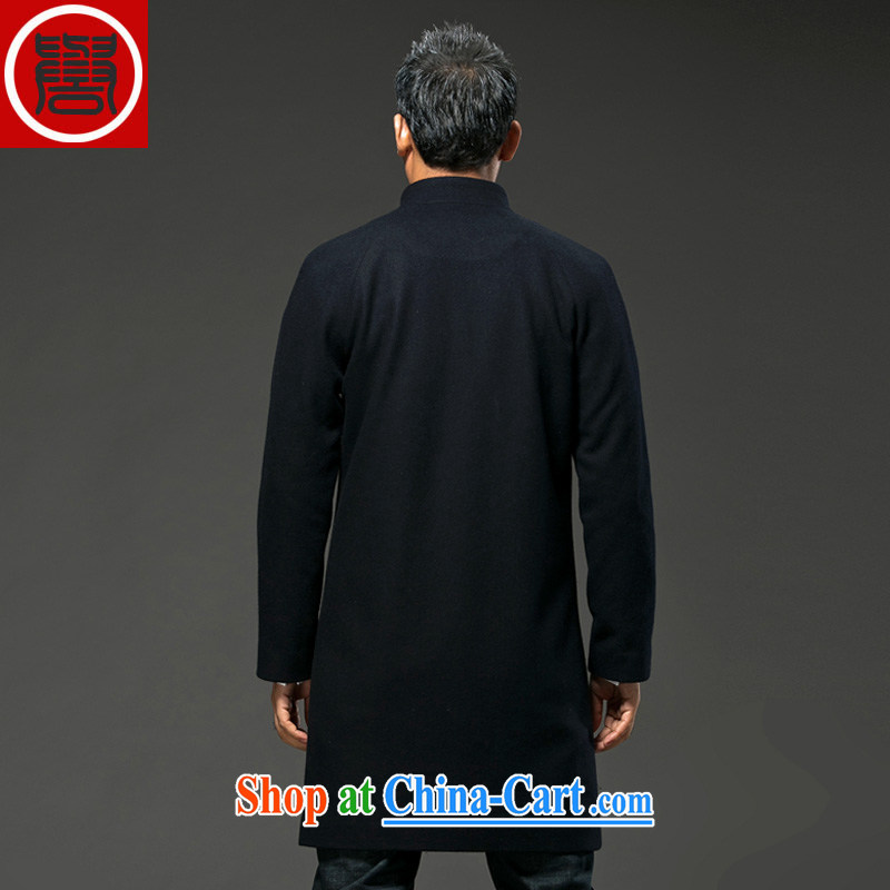 Internationally renowned Chinese clothing fall and winter China wind men's long standing collar windbreaker? The coat jacket Cashmere wool coat? and crisp black 3XL, internationally renowned (chiyu), online shopping
