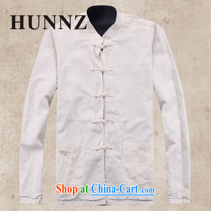 Name HUNNZ, new, natural linen men's Chinese long-sleeved jacket Chinese, for double-sided through Hermit serving poetry air male white and blue 170, HUNNZ, shopping on the Internet