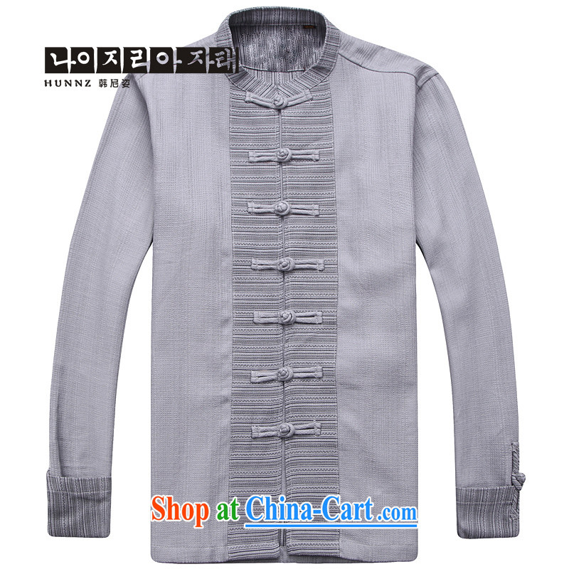 Products HANNIZI new Chinese wind men's linen Chinese classical simple plain colored monks serving long-sleeved-tie retro men's light gray 165