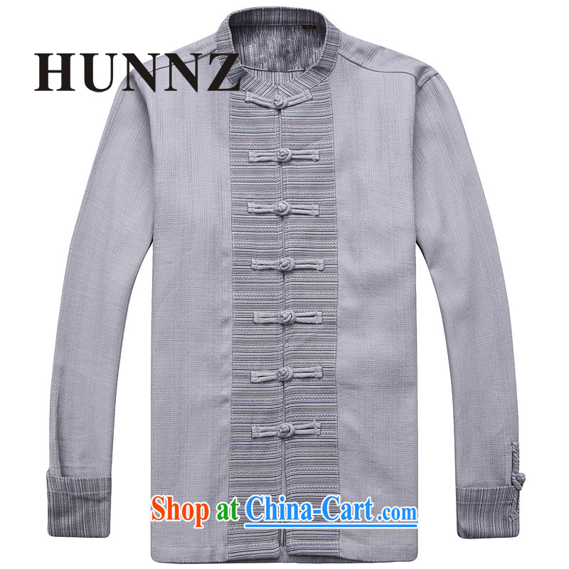 Products HUNNZ new Chinese wind men's linen Chinese classical simple plain colored monks serving long-sleeved-tie retro men's light gray 185, HUNNZ, shopping on the Internet
