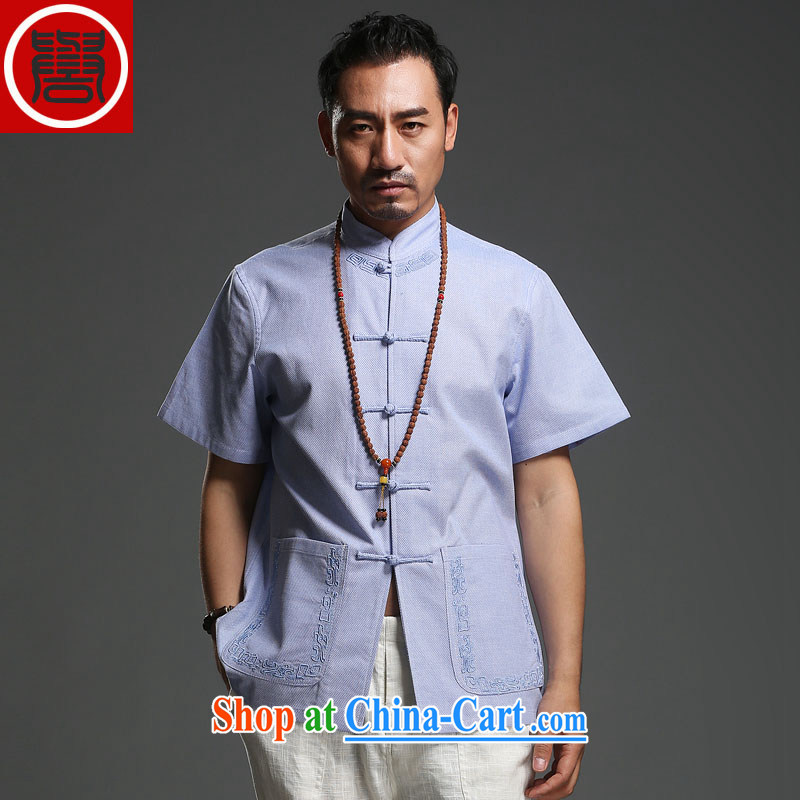 Internationally renowned China Clothing 2015 spring and summer leisure linen men's short-sleeve casual male thin cotton mA load leisure Chinese men and white XXXL
