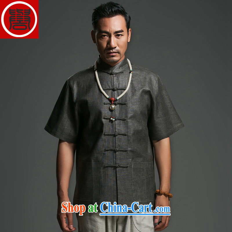Internationally renowned Chinese clothing Chinese Wind and linen Chinese is detained for questioning, for men's T-shirt retro classic Zen Sau San Tong with gray XXXL, internationally renowned (chiyu), online shopping
