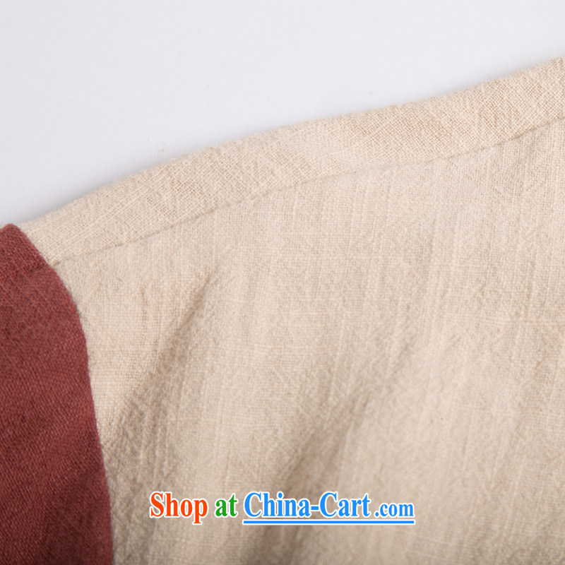 Internationally renowned Chinese clothing original China wind leave of two, cultivating men's long-sleeved T-shirt with autumn flax spell color-charge-back the collar T-shirt red XXXL, internationally renowned (chiyu), online shopping