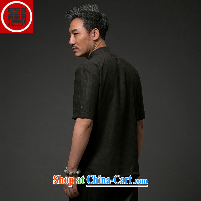 Internationally renowned Chinese clothing Chinese wind men's Summer Scent cloud yarn is silk, older men and replacing Tang with a short-sleeved men's national leisure Tang black 4XL, internationally renowned (chiyu), shopping on the Internet