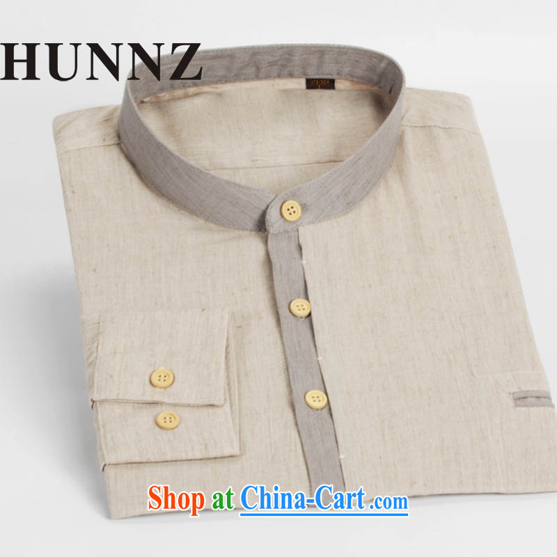 Products HUNNZ China wind cultivating Simple Chinese men's round-collar cotton the long-sleeved T-shirt Chinese casual shirt and smock light gray 190