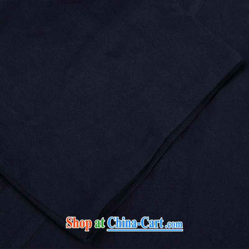 Internationally renowned Chinese clothing autumn China wind linen men's retro-service men and the flap open shirt leisure Chinese men's T-shirt tea service blue XXL, internationally renowned (chiyu), shopping on the Internet