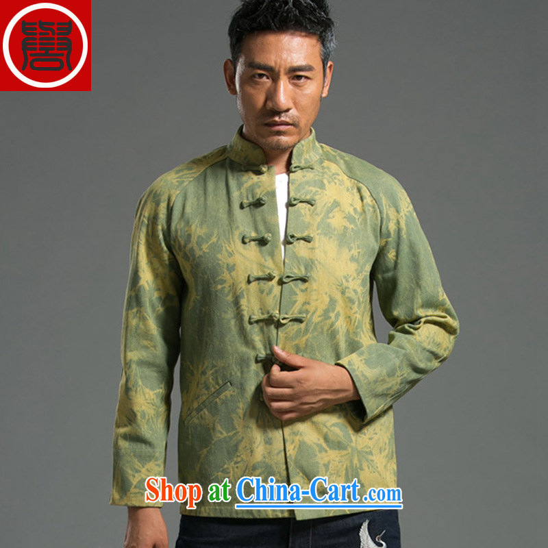 Internationally renowned Chinese clothing early spring new cowboy Chinese men and casual China wind-Tie long-sleeved national jacket men's T-shirt green XXXL, internationally renowned (chiyu), online shopping