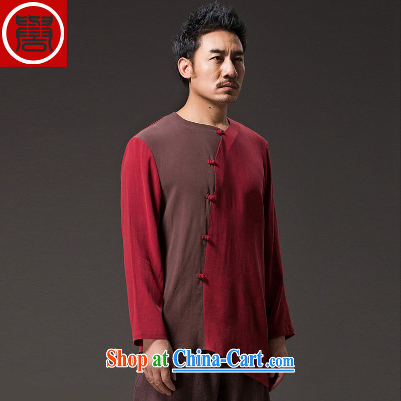 Internationally renowned Chinese clothing Chinese wind men's long-sleeved cotton the male leisure Chinese-tie middle-aged Chinese men and national individuality clothing red 4 XL, internationally renowned (chiyu), online shopping