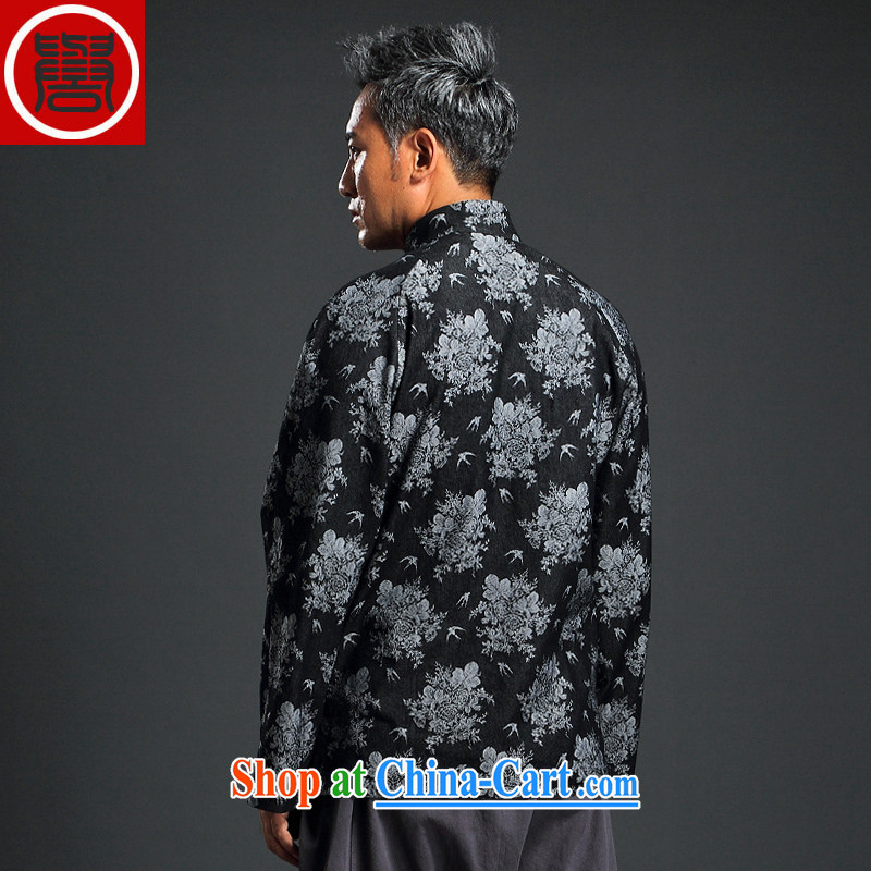 Internationally renowned Chinese clothing Chinese men and Chinese hand-tie China wind knitting denim jackets and stylish retro T-shirt, collar jacket black 4XL, internationally renowned (chiyu), online shopping