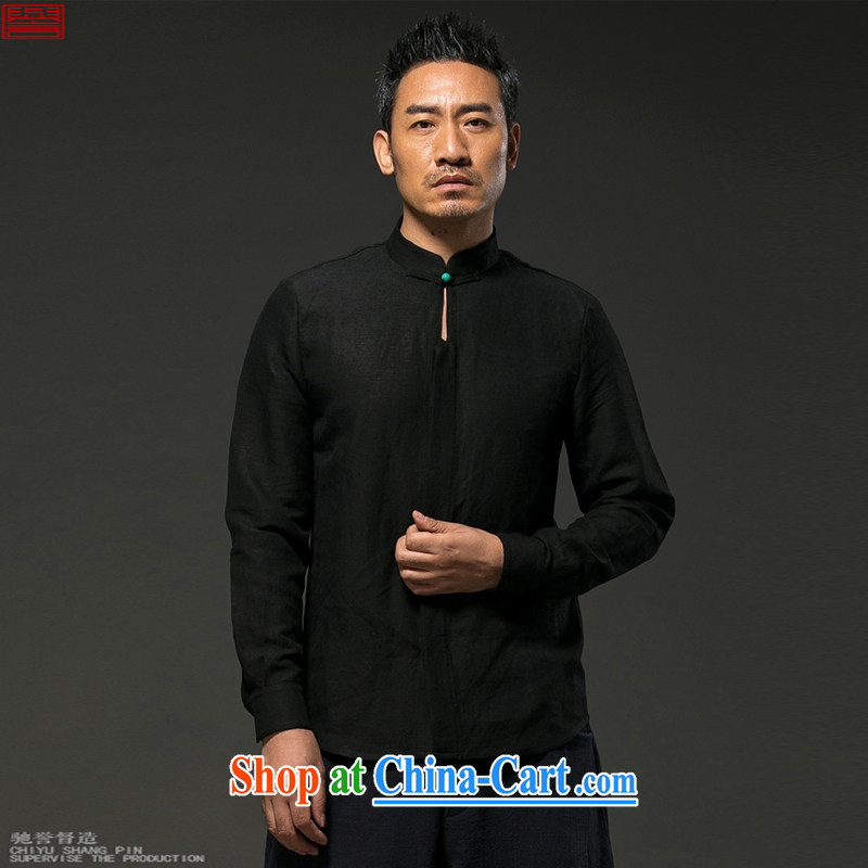 Internationally renowned Chinese clothing spring loaded men's long-sleeved linen casual linen china wind loose cotton the Chinese T-shirt shirt and black XXXL, internationally renowned (chiyu), online shopping