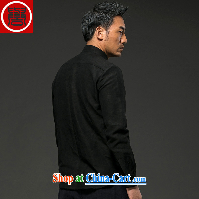 Internationally renowned Chinese clothing spring loaded men's long-sleeved linen casual linen china wind loose cotton the Chinese T-shirt shirt and black XXXL, internationally renowned (chiyu), online shopping