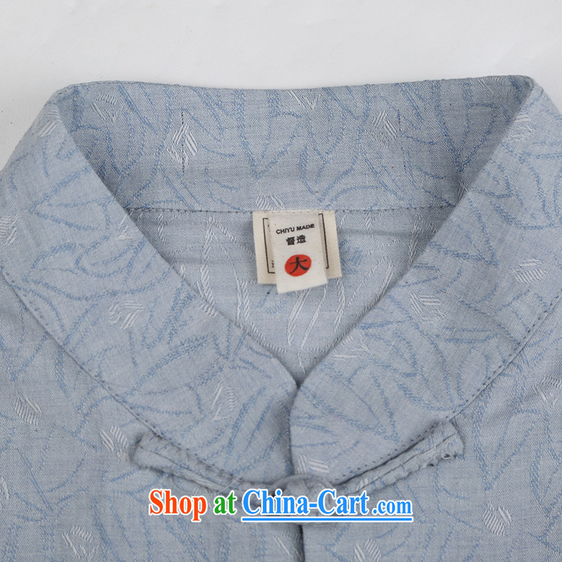 Internationally renowned Chinese clothing Chinese wind summer 2015 New Men's linen short sleeved T-shirt retro male Chinese cotton shirt the thin blue 4 XL, internationally renowned (chiyu), online shopping