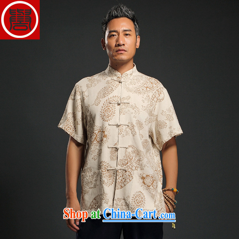 Internationally renowned Chinese clothing Chinese wind linen men's short-sleeved middle-aged Chinese men's T-shirt Chinese-tie shirt retro summer male white 4 XL, internationally renowned (chiyu), online shopping